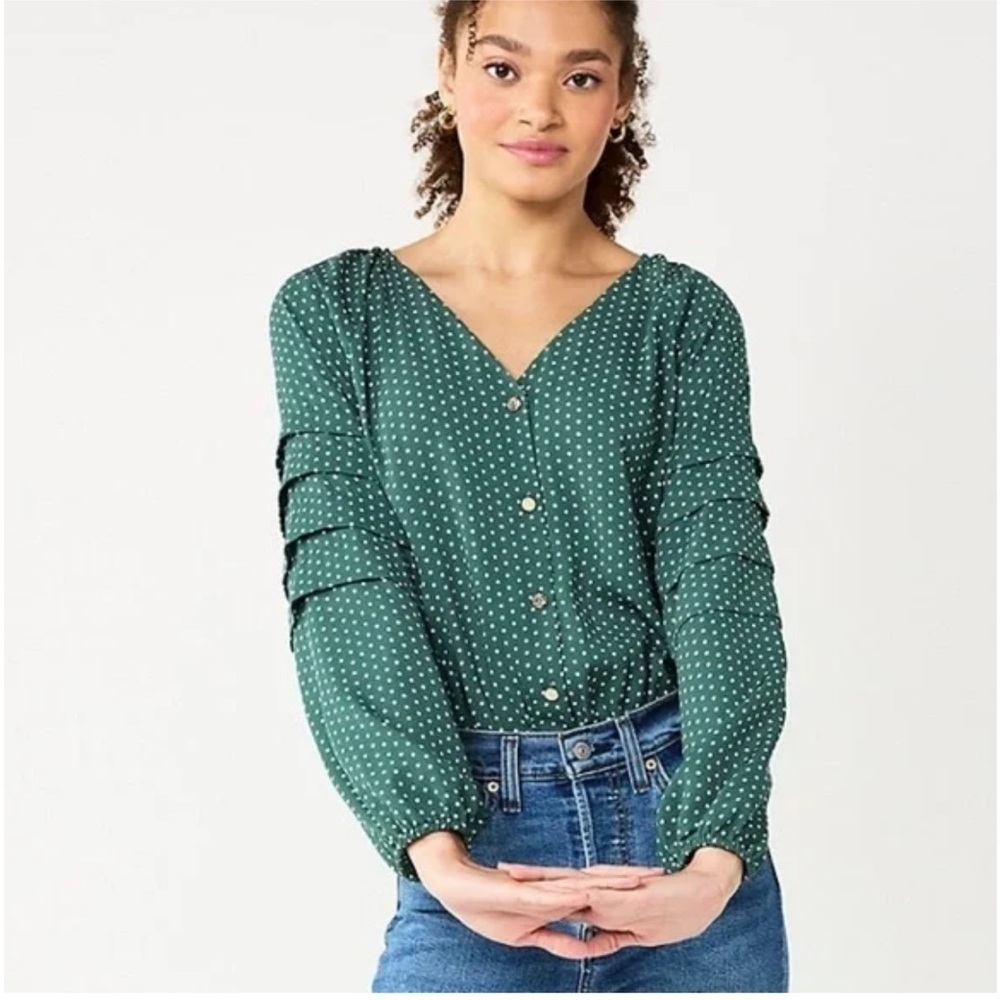 NWT Draper James‎ RSVP forest green and white polka dot  long sleeve bodysuit